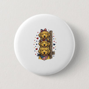 Patriotic Golden Retriever Puppies Vintage Shirt D 2 Inch Round Button