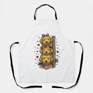 Patriotic Golden Retriever Puppies Vintage Shirt D Apron