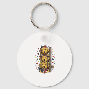 Patriotic Golden Retriever Puppies Vintage Shirt D Keychain