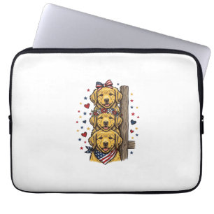 Patriotic Golden Retriever Puppies Vintage Shirt D Laptop Sleeve