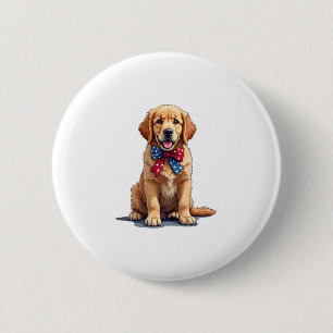 Patriotic Golden Retriever Puppy Vintage Shirt 2 Inch Round Button