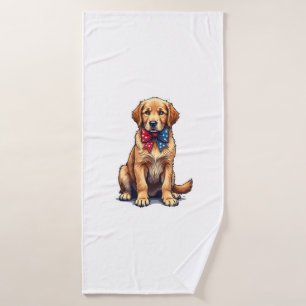 Patriotic Golden Retriever Puppy Vintage Shirt 4 Bath Towel