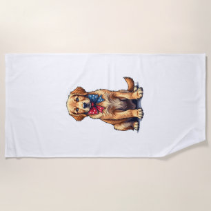 Patriotic Golden Retriever Puppy Vintage Shirt 4 Beach Towel