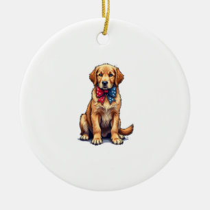 Patriotic Golden Retriever Puppy Vintage Shirt 4 Ceramic Ornament