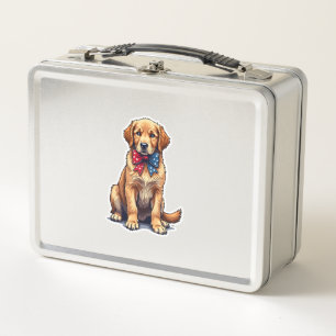 Patriotic Golden Retriever Puppy Vintage Shirt 4 Metal Lunch Box