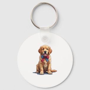 Patriotic Golden Retriever Puppy Vintage Shirt Keychain