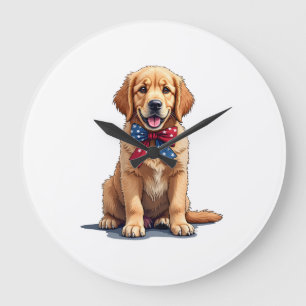 Patriotic Golden Retriever Puppy Vintage Shirt Large Clock