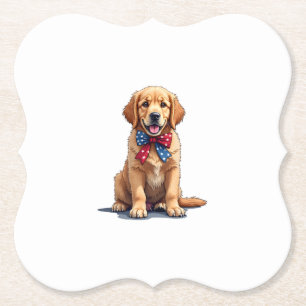 Patriotic Golden Retriever Puppy Vintage Shirt Paper Coaster