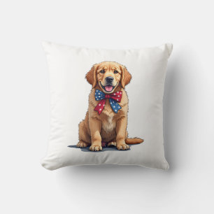 Patriotic Golden Retriever Puppy Vintage Shirt Throw Pillow
