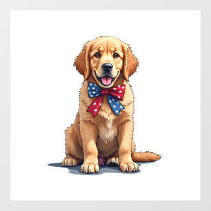 Patriotic Golden Retriever Puppy Vintage Shirt Window Cling