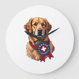 Patriotic Golden Retriever Rescue Vintage Tee 4 Large Clock