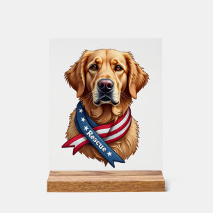 Patriotic Golden Retriever Rescue Vintage Tee Acrylic Sign