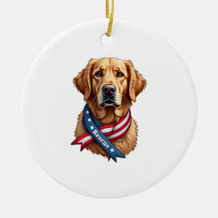 Patriotic Golden Retriever Rescue Vintage Tee Ceramic Ornament