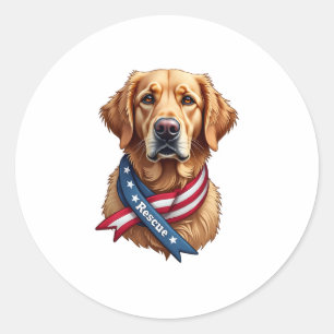 Patriotic Golden Retriever Rescue Vintage Tee Classic Round Sticker