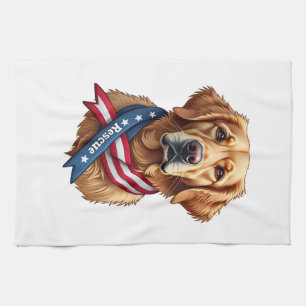 Patriotic Golden Retriever Rescue Vintage Tee Kitchen Towel