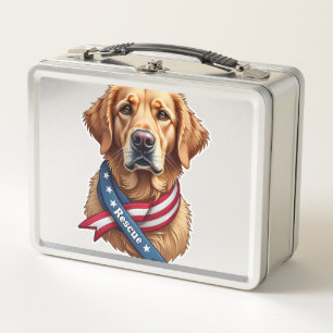 Patriotic Golden Retriever Rescue Vintage Tee Metal Lunch Box