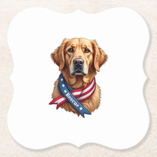 Patriotic Golden Retriever Rescue Vintage Tee Paper Coaster