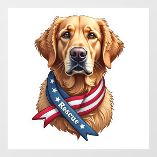 Patriotic Golden Retriever Rescue Vintage Tee Window Cling
