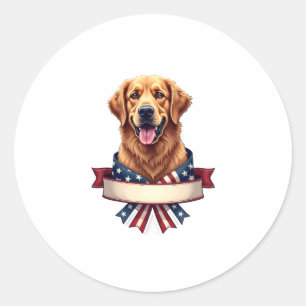 Patriotic Golden Retriever Ribbon Banner Tee 2 Classic Round Sticker