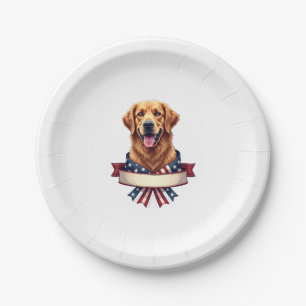 Patriotic Golden Retriever Ribbon Banner Tee 2 Paper Plate
