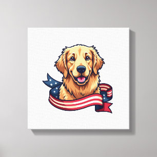 Patriotic Golden Retriever Ribbon Wave Tee Canvas Print