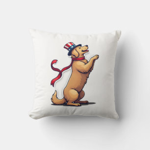 Patriotic Golden Retriever Rising Profile Tee 3 Throw Pillow