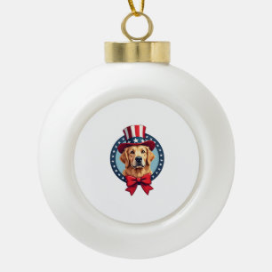 Patriotic Golden Retriever Soft Crest Vintage Tee Ceramic Ball Christmas Ornament