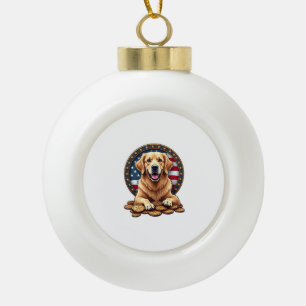 Patriotic Golden Retriever Stacked Coin Shirt Ceramic Ball Christmas Ornament