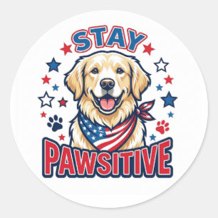 Patriotic Golden Retriever "Stay Pawsitive" Dog Classic Round Sticker