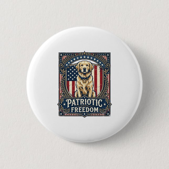 Patriotic Golden Retriever Vector Graphic Tee_1 2 Inch Round Button (Front)