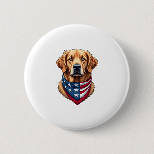 Patriotic Golden Retriever Vintage Engraving Shirt 2 Inch Round Button