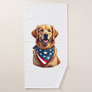 Patriotic Golden Retriever Vintage Engraving Shirt Bath Towel