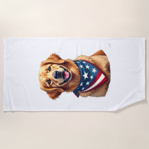 Patriotic Golden Retriever Vintage Engraving Shirt Beach Towel