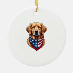 Patriotic Golden Retriever Vintage Engraving Shirt Ceramic Ornament