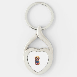 Patriotic Golden Retriever Vintage Engraving Shirt Keychain