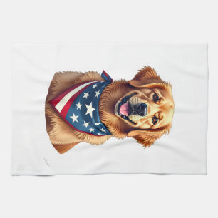 Patriotic Golden Retriever Vintage Engraving Shirt Kitchen Towel