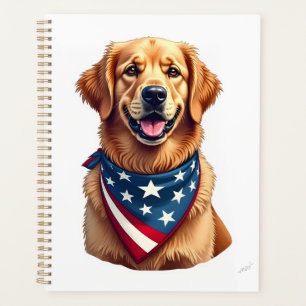 Patriotic Golden Retriever Vintage Engraving Shirt Planner