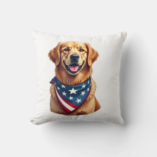 Patriotic Golden Retriever Vintage Engraving Shirt Throw Pillow