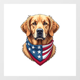 Patriotic Golden Retriever Vintage Engraving Shirt Window Cling