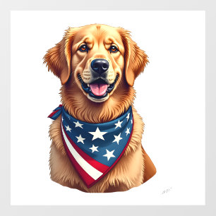 Patriotic Golden Retriever Vintage Engraving Shirt Window Cling