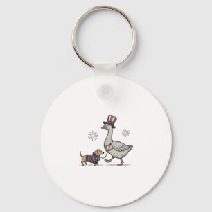 Patriotic Goose and Dachshund Vintage Shirt Design Keychain
