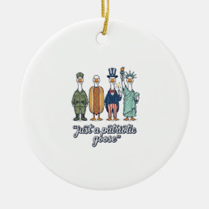 Patriotic Goose Lineup Vintage Vector Shirt_1 Ceramic Ornament
