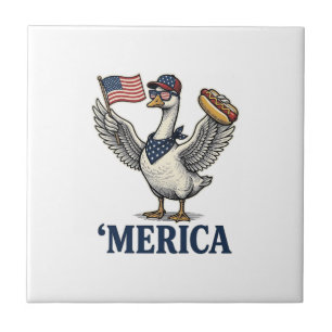 Patriotic Goose 'Merica Hot Dog Vintage Shirt Desi Tile