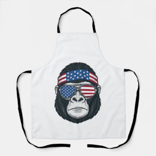 Patriotic Gorilla Face Vintage Engraving Vector_1 Apron
