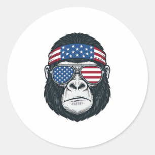 Patriotic Gorilla Face Vintage Engraving Vector_1 Classic Round Sticker