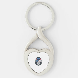 Patriotic Gorilla Face Vintage Engraving Vector_1 Keychain