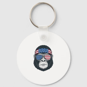 Patriotic Gorilla Face Vintage Engraving Vector_1 Keychain