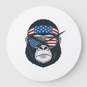 Patriotic Gorilla Face Vintage Engraving Vector_1 Large Clock