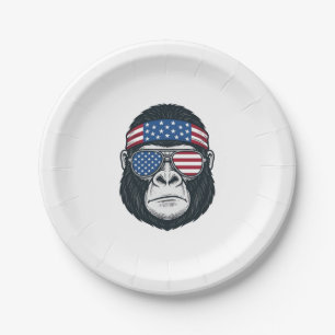 Patriotic Gorilla Face Vintage Engraving Vector_1 Paper Plate