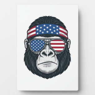 Patriotic Gorilla Face Vintage Engraving Vector_1 Plaque